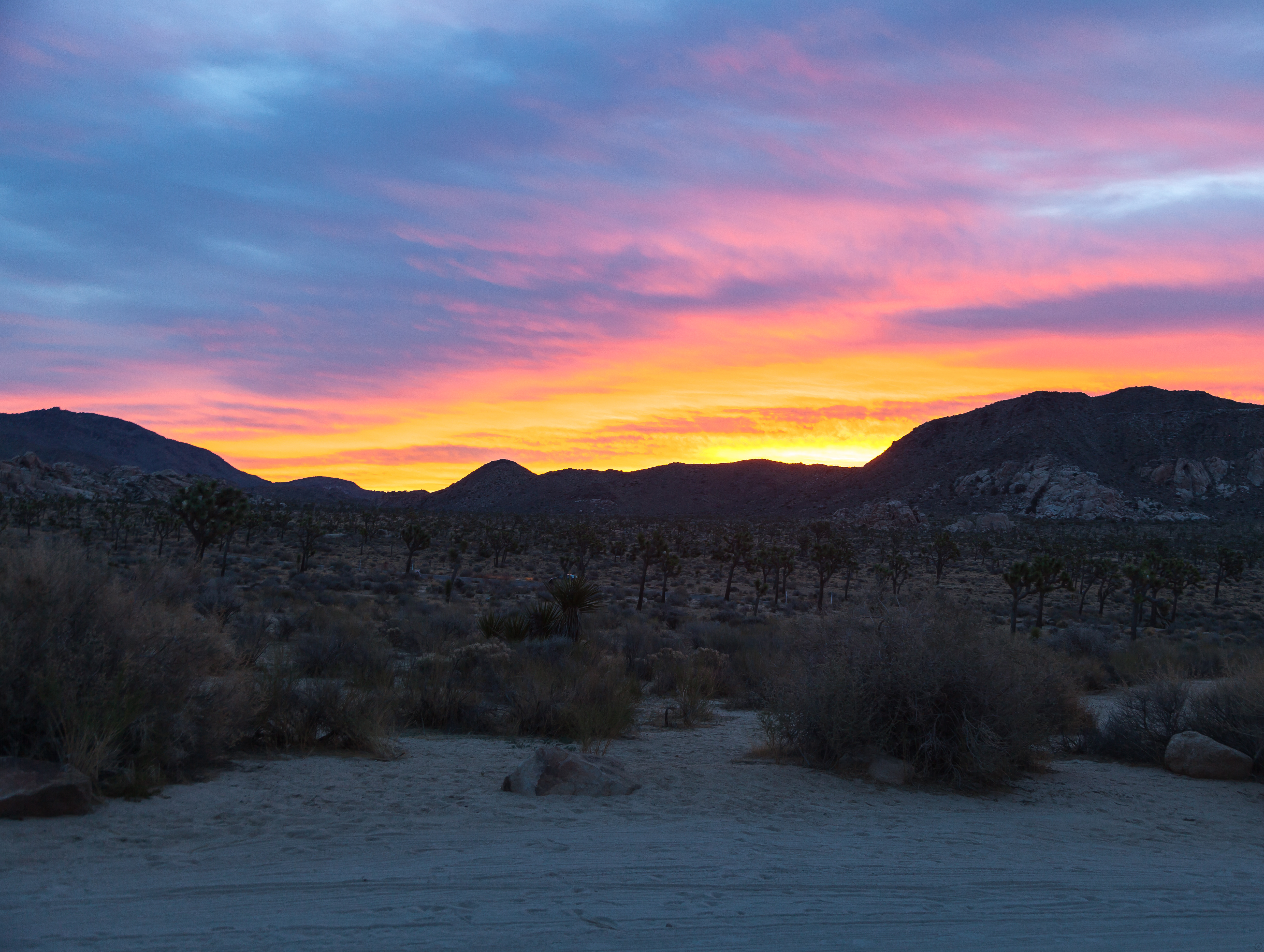 sunrise over Hidden Valley in Joshua Tree National Park