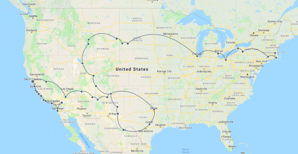 a map showing the journey so far