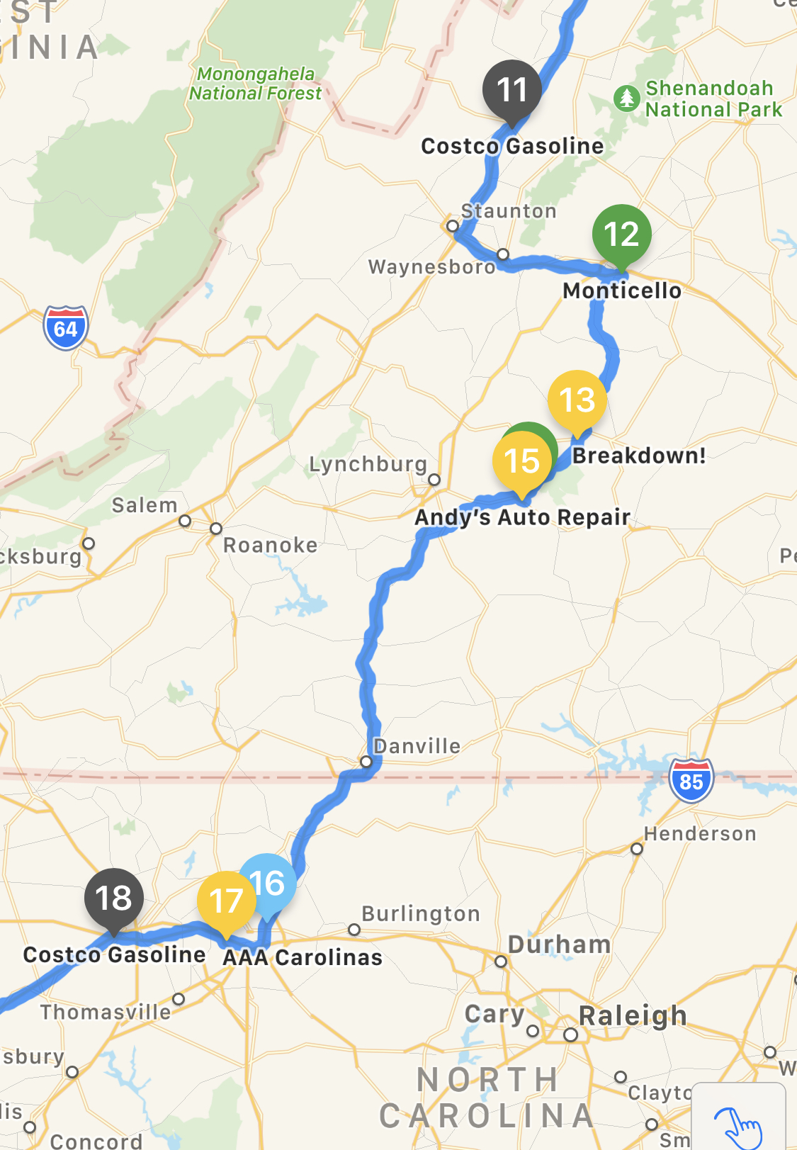 a map showing the route I took